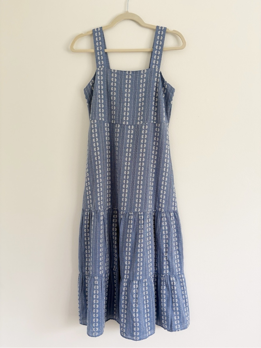 Madewell Embroidered Button-Back Tiered Sundress Blue & White Size 00